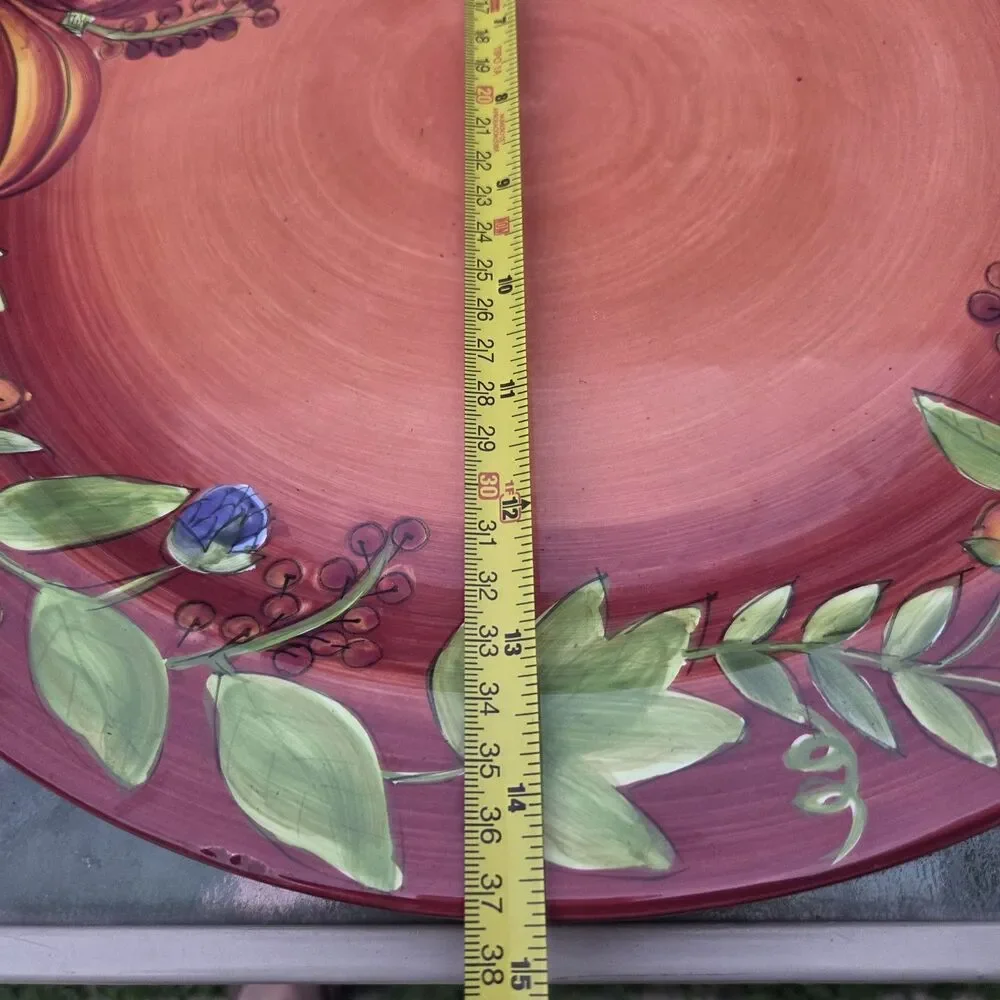 ​Gates Ware Laurie Gates Ceramic Round Platter 15 Inch Pumpkin Vine Red Orange​